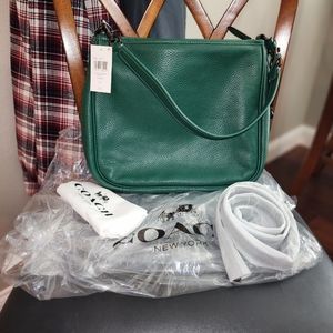 Nwt Coach Cary shoulder bag pine green, pewter hardware